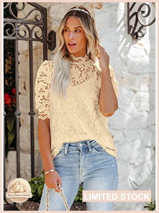 Lace Floral Long Sleeve Blouse Elegant Chic Dressy Casual Tops - Picture 2 of 7